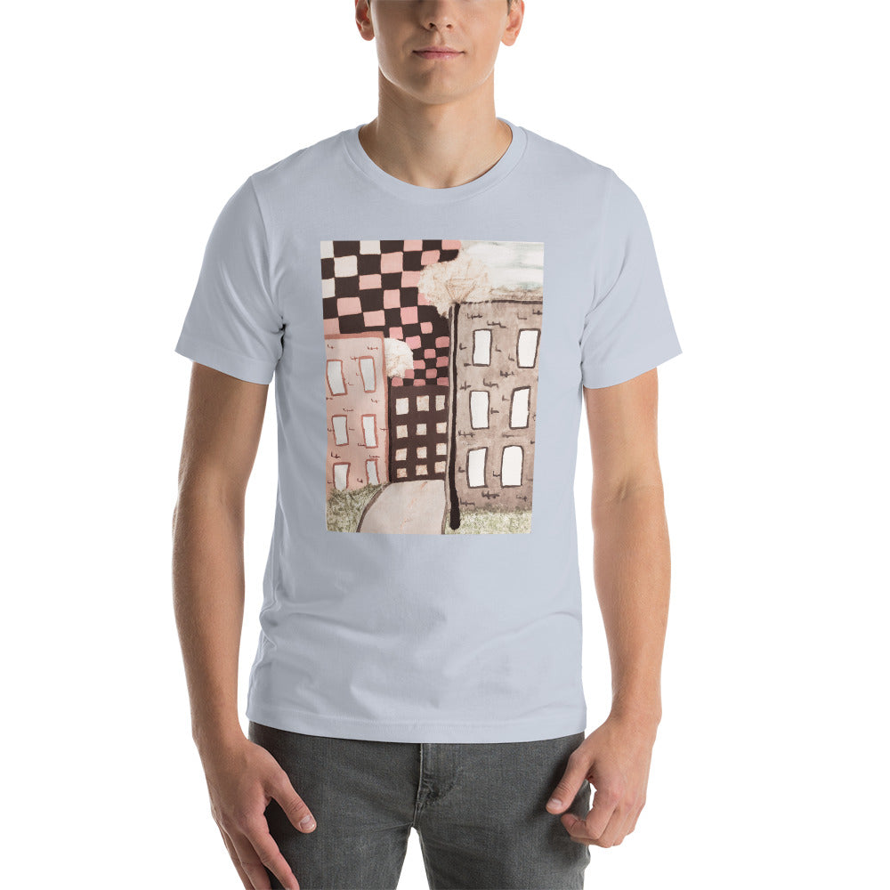 Checker Sky Buildings Pale Short-Sleeve Unisex T-Shirt