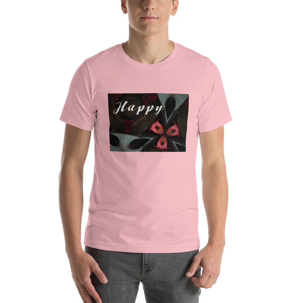 Pink & Black "Happy" Short-Sleeve Unisex T-Shirt