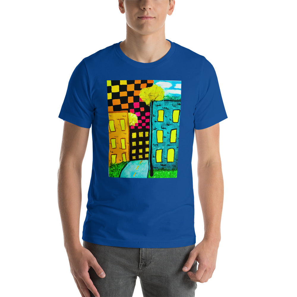 Checker Sky Buildings Short-Sleeve Unisex T-Shirt