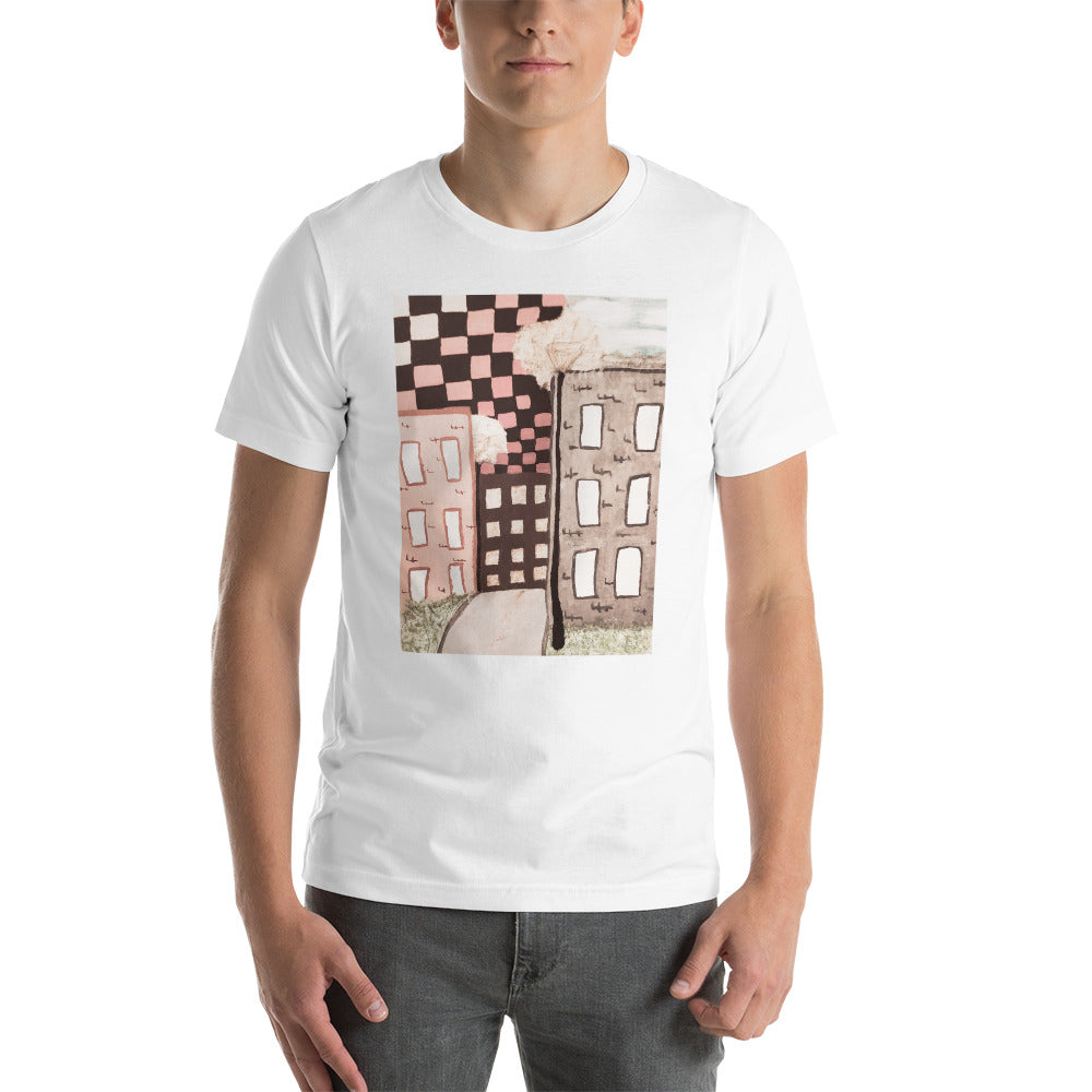 Checker Sky Buildings Pale Short-Sleeve Unisex T-Shirt