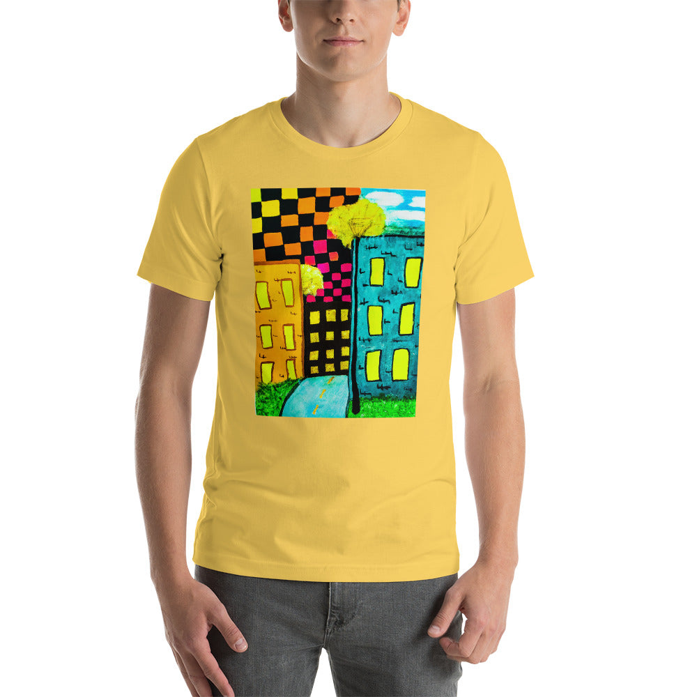 Checker Sky Buildings Short-Sleeve Unisex T-Shirt