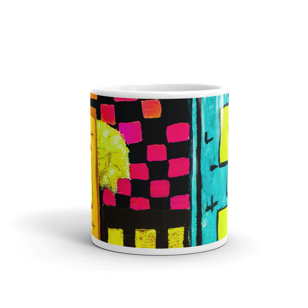 Checker Sky Buildings Wrap White glossy mug