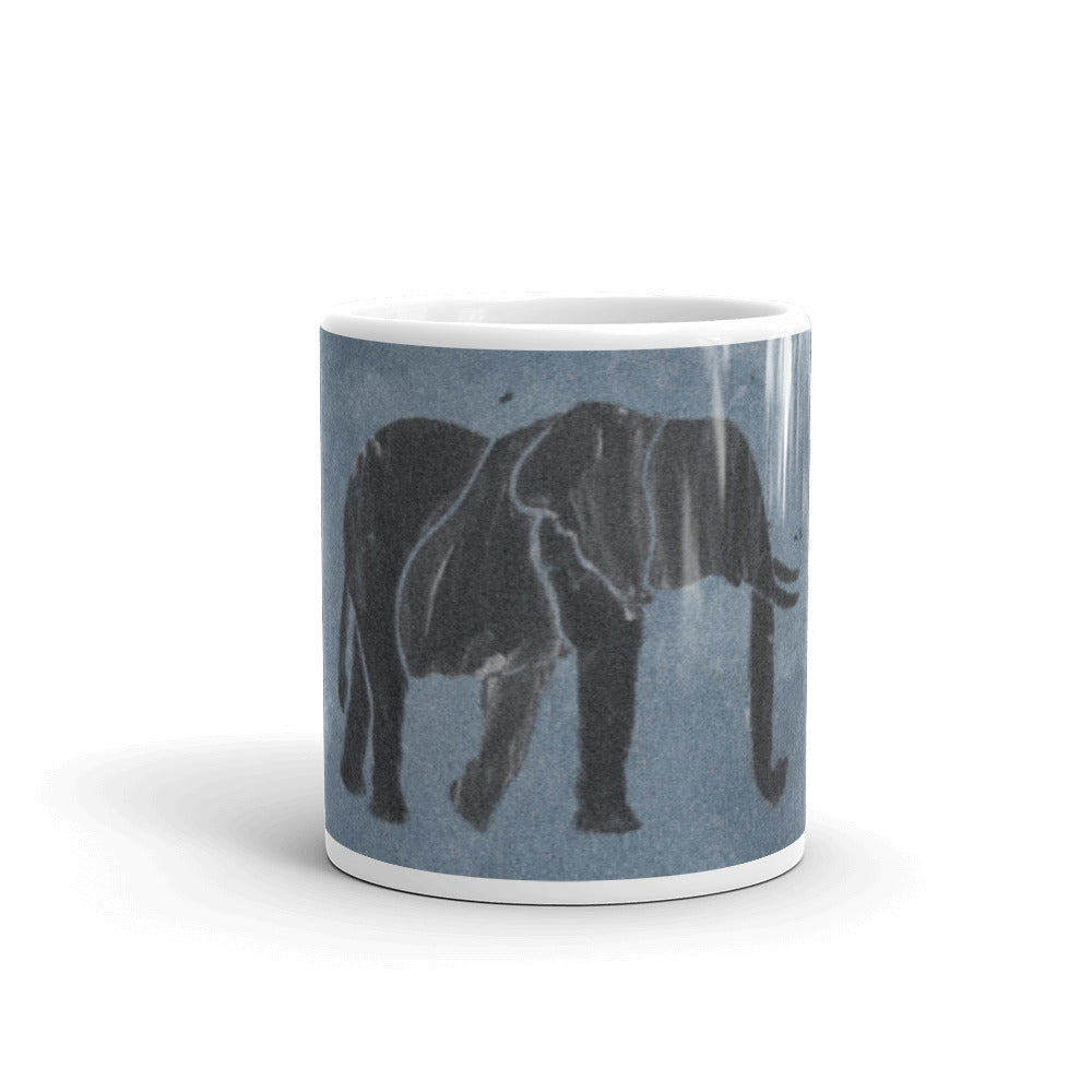 Dark Blue Elephant White glossy mug