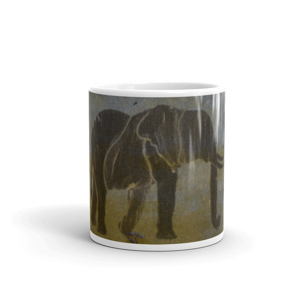 Dark Blue Elephant Design White glossy mug