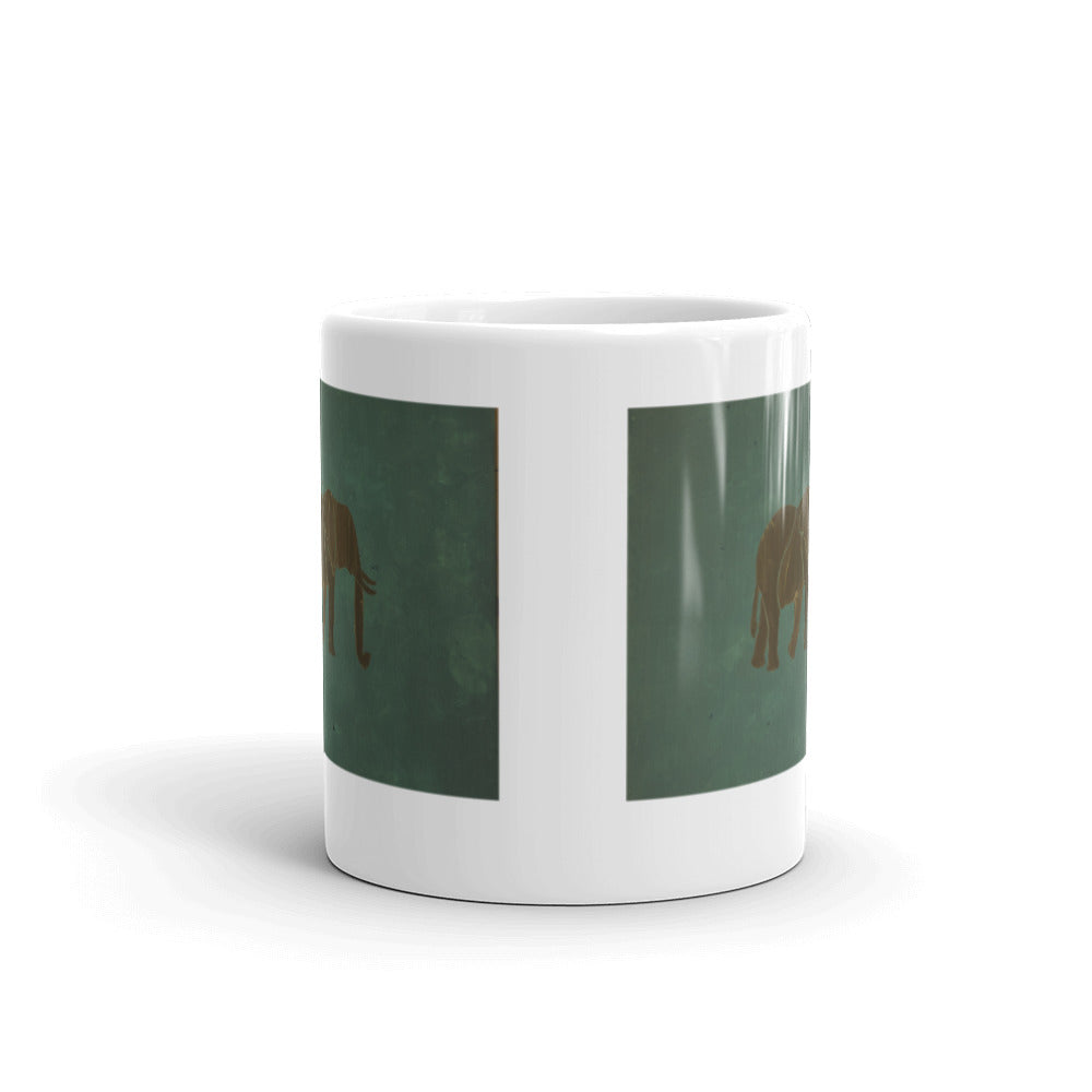 Dark Green Elephant White glossy mug