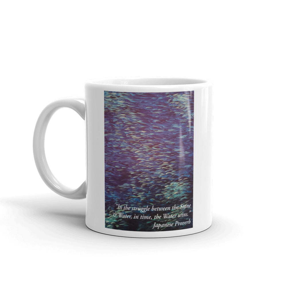 Stone & Water Proverb small text White glossy mug