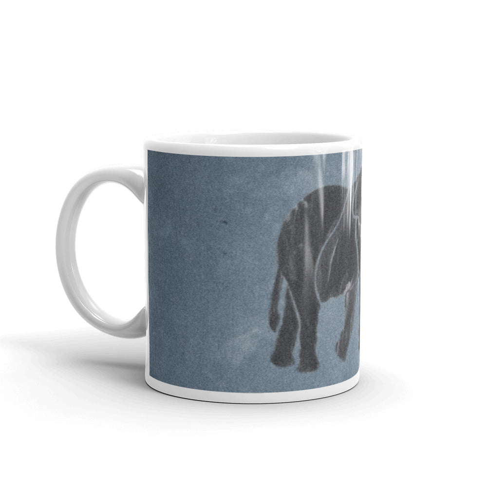 Dark Blue Elephant White glossy mug