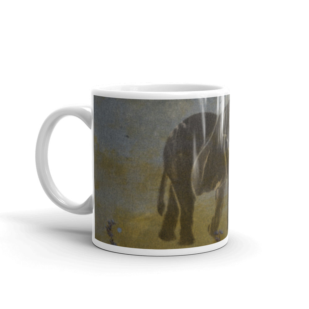 Dark Blue Elephant Design White glossy mug