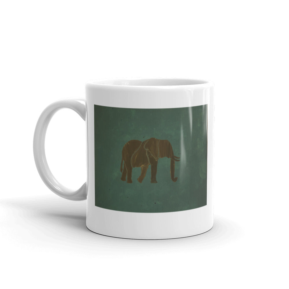 Dark Green Elephant White glossy mug