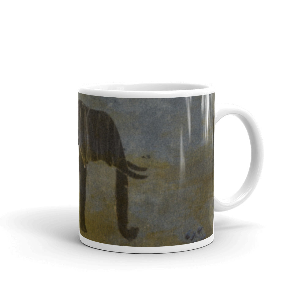 Dark Blue Elephant Design White glossy mug