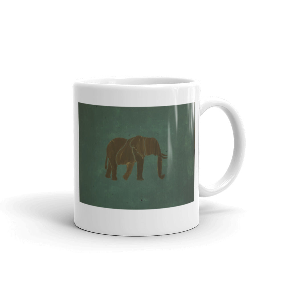 Dark Green Elephant White glossy mug