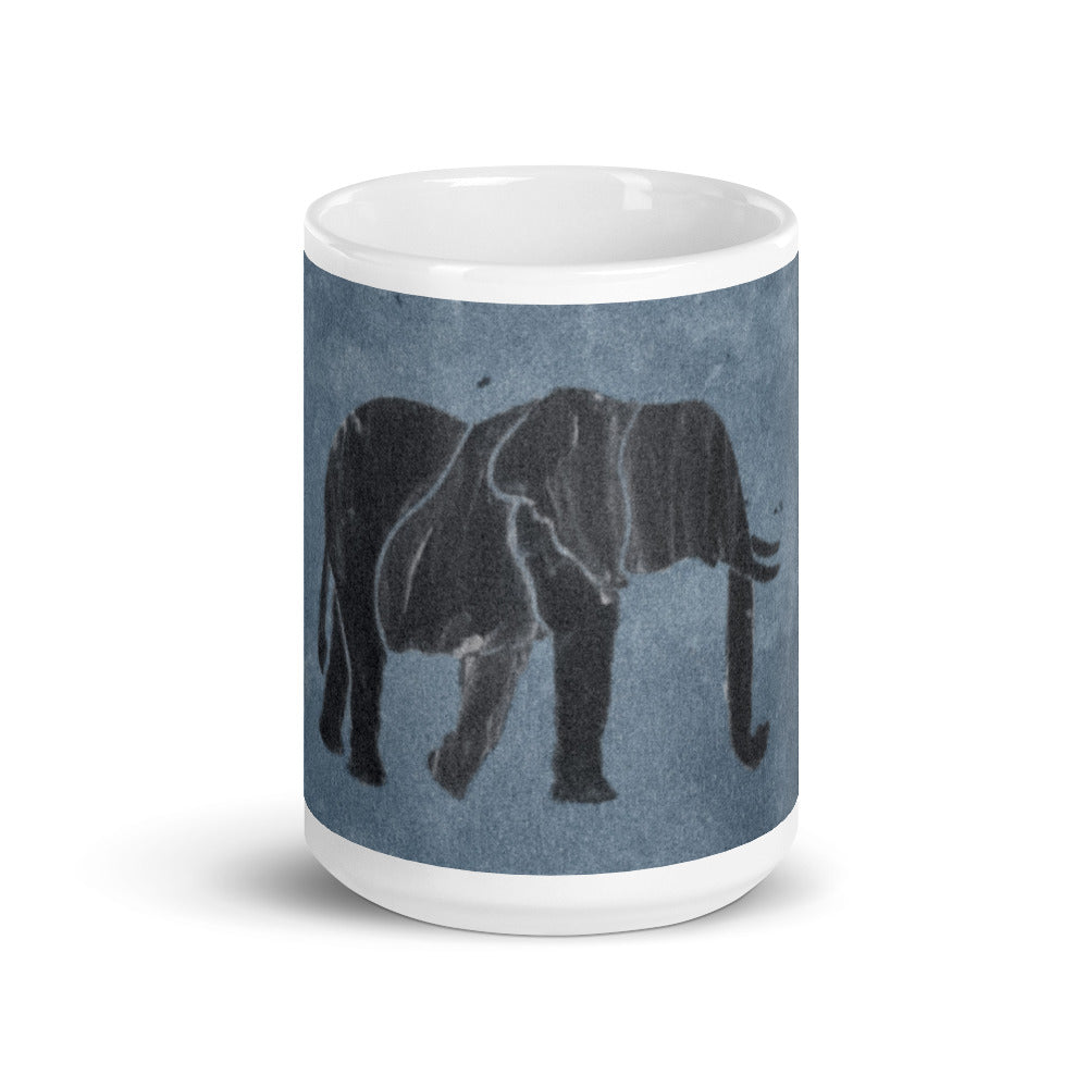 Dark Blue Elephant White glossy mug