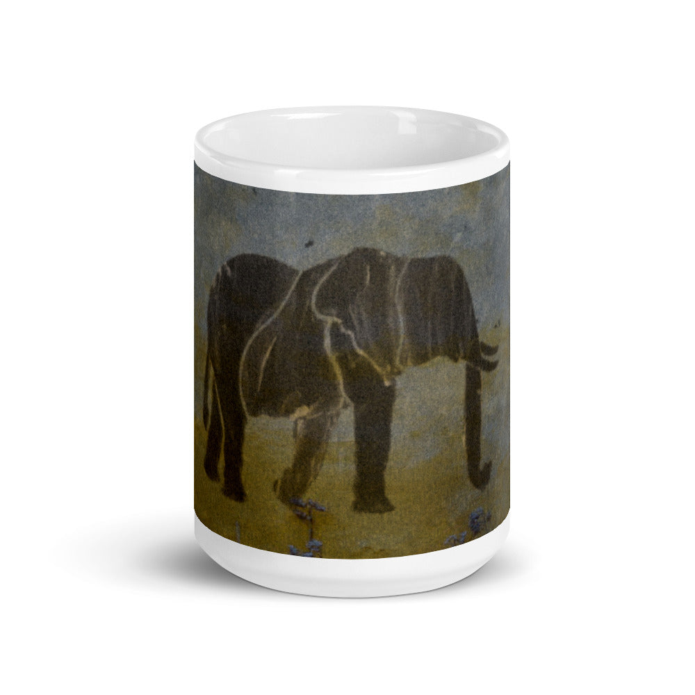 Dark Blue Elephant Design White glossy mug