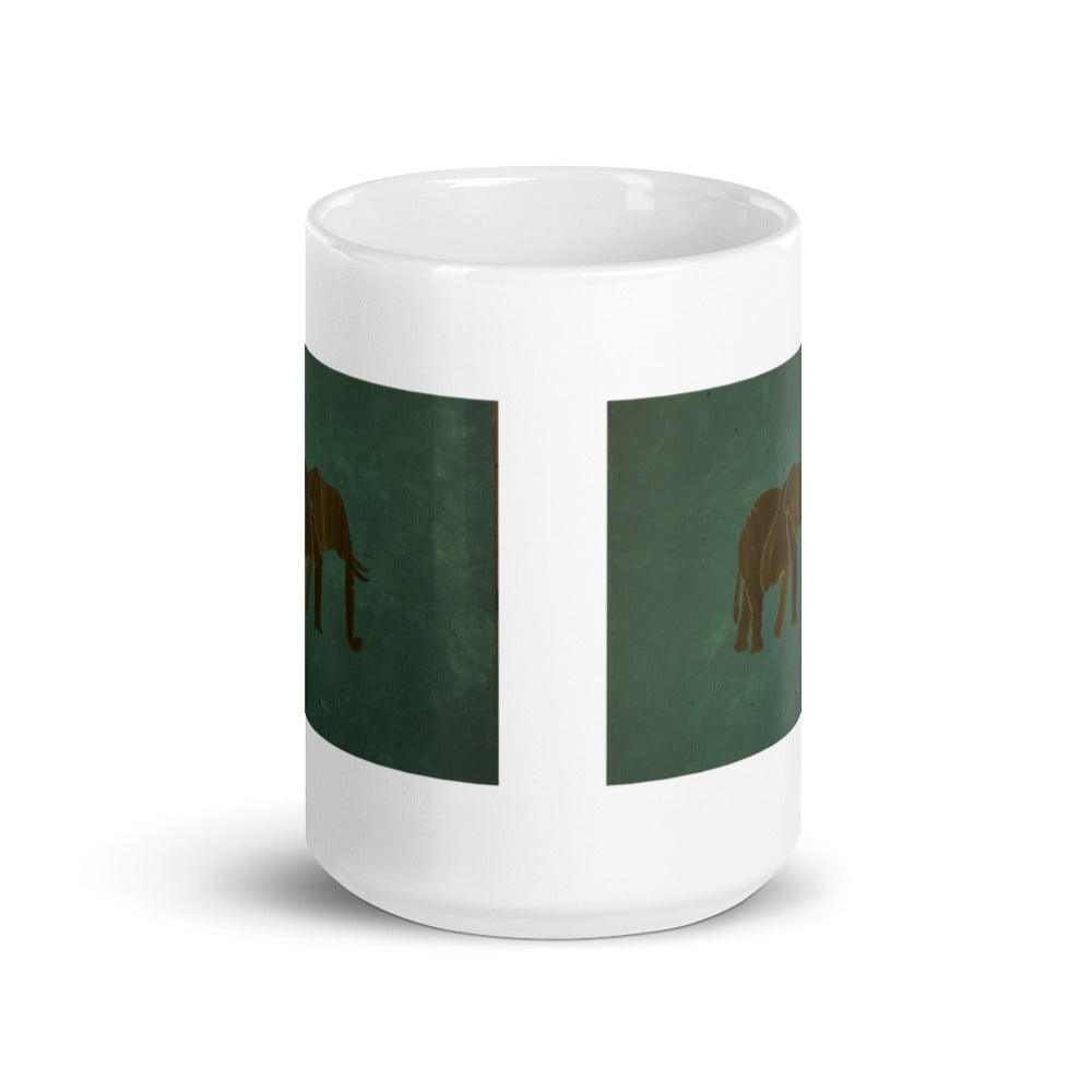 Dark Green Elephant White glossy mug