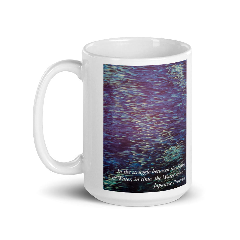 Stone & Water Proverb small text White glossy mug