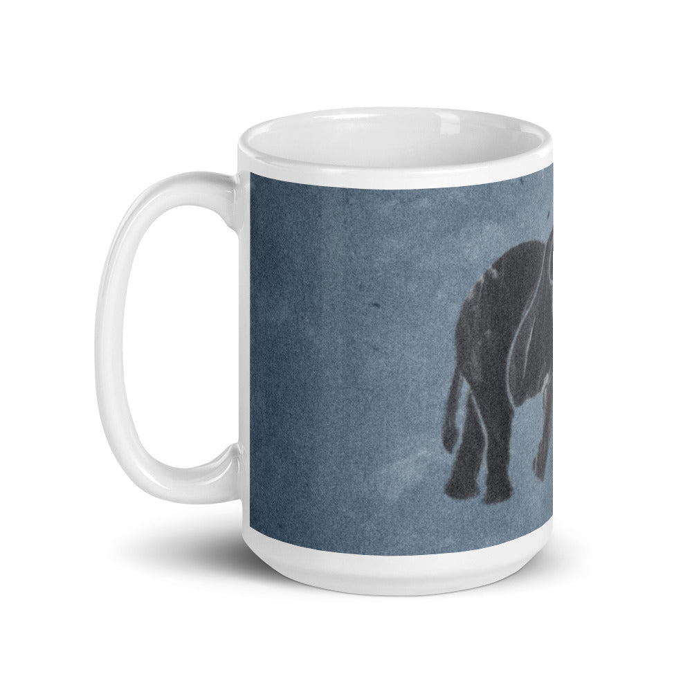 Dark Blue Elephant White glossy mug