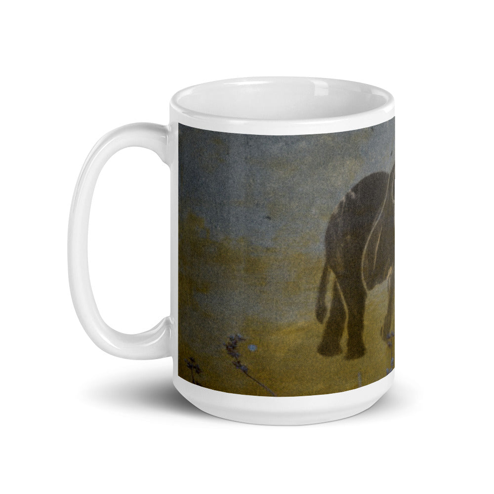 Dark Blue Elephant Design White glossy mug