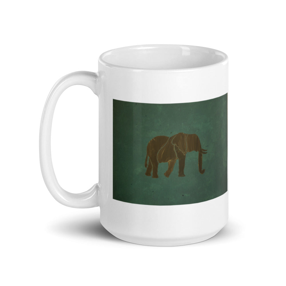 Dark Green Elephant White glossy mug