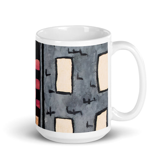 Checker Sky Buildings Rose Wrap White glossy mug