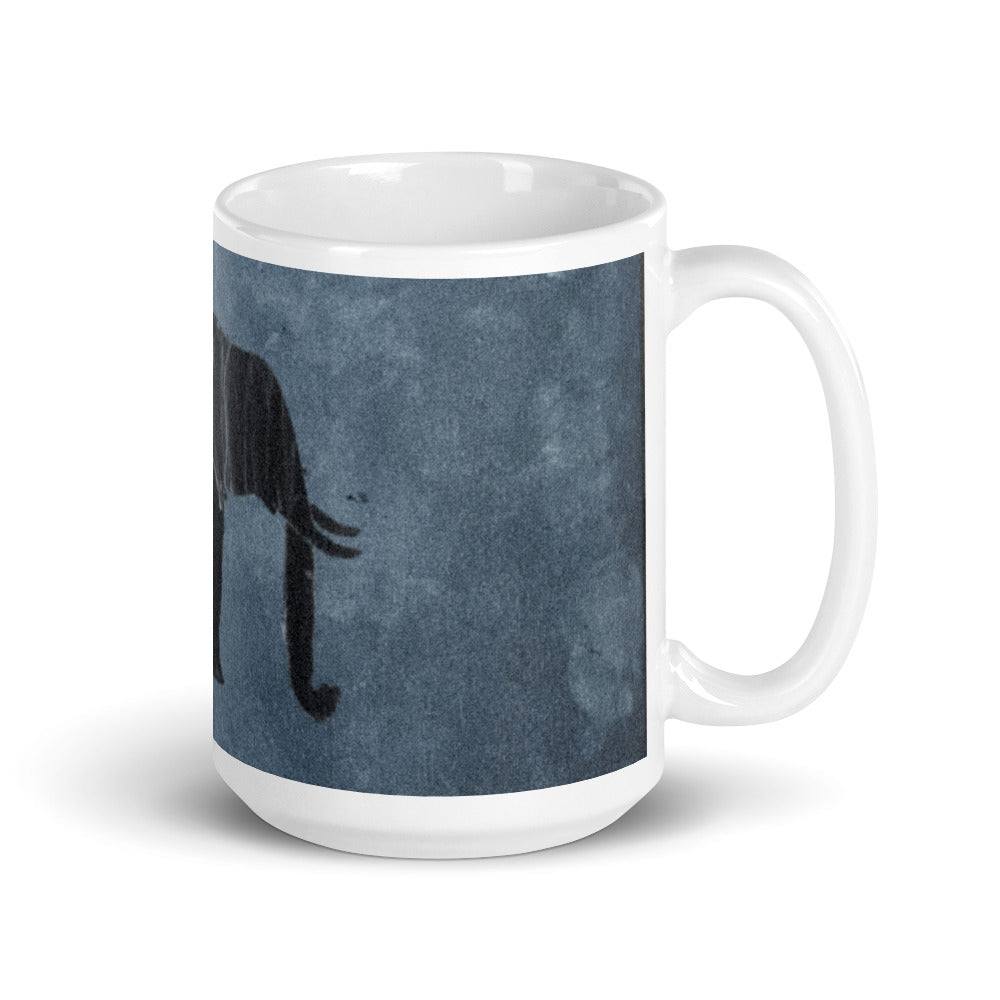 Dark Blue Elephant White glossy mug