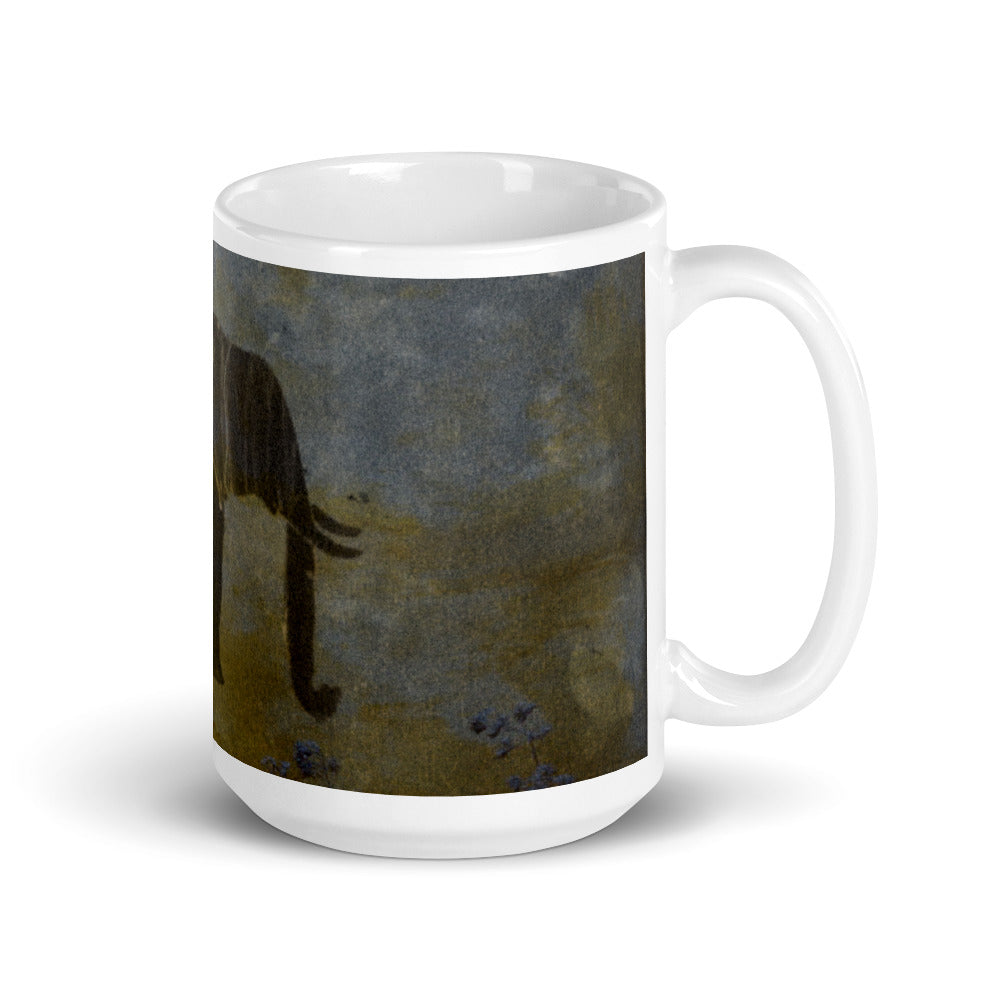 Dark Blue Elephant Design White glossy mug