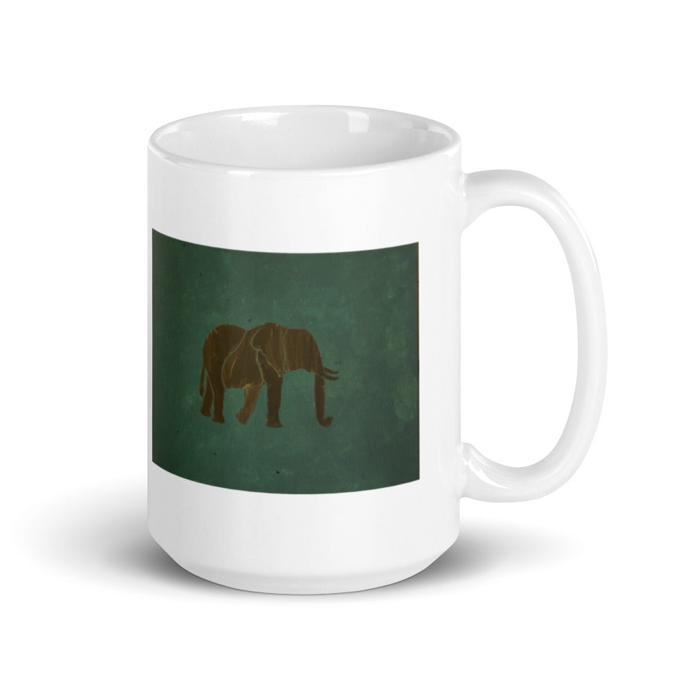 Dark Green Elephant White glossy mug