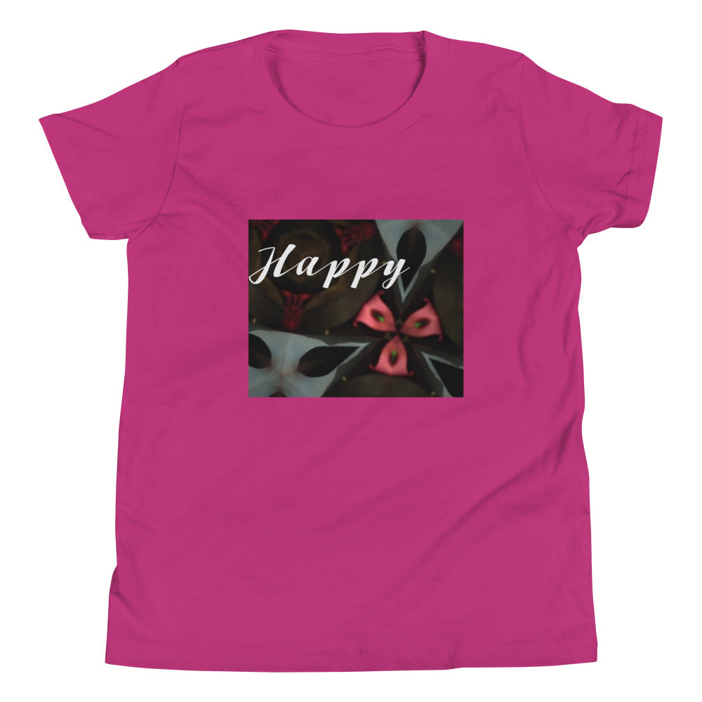 Pink & Black "Happy" Youth Short Sleeve T-Shirt