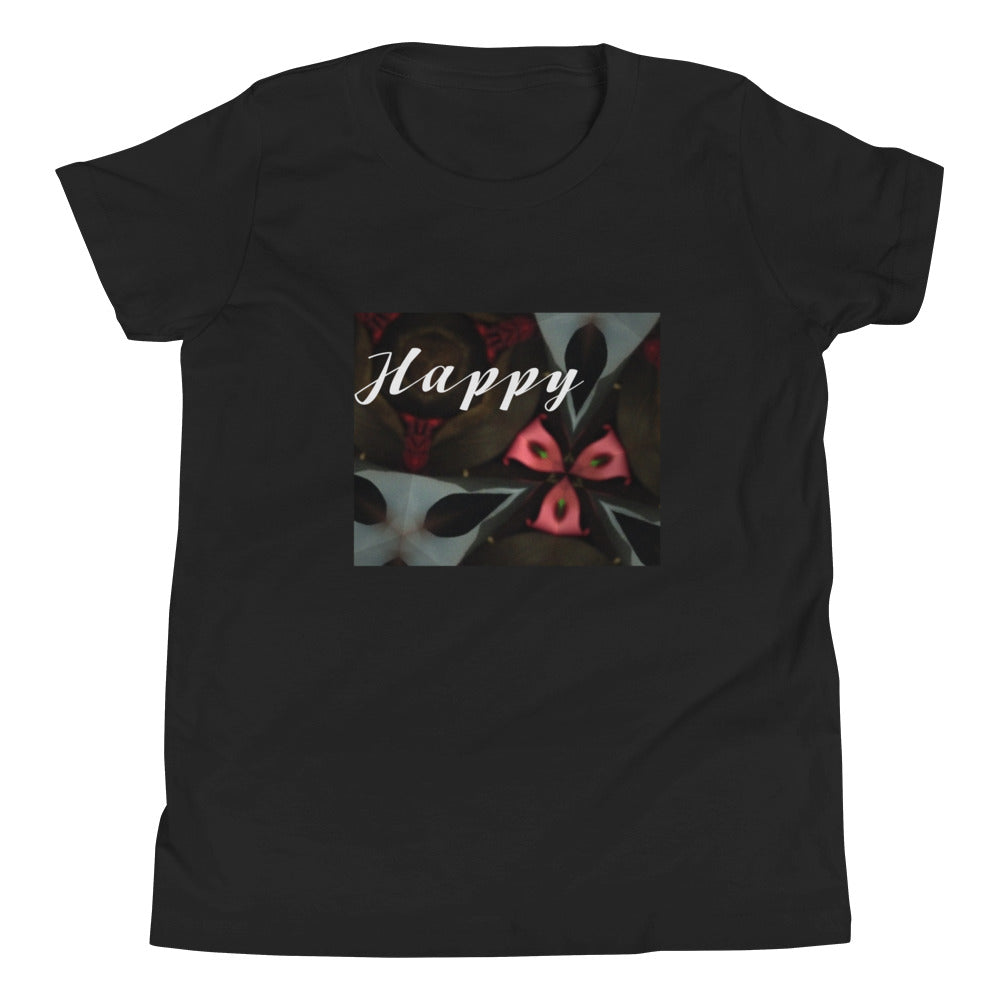 Pink & Black "Happy" Youth Short Sleeve T-Shirt